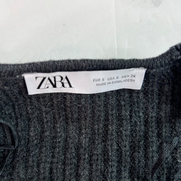 Zara Gray Ribbed Knit Square Neck Cropped Sweater Wool Blend Women's Size Small - Picture 3 of 7